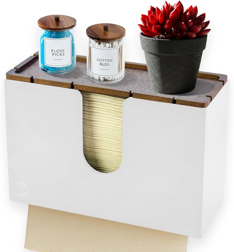 Ebun Bamboo Trifold Paper Towel Dispenser – Wall Mounted or Countertop Tri Fold Paper Napkin Holder for Home, Office, Kitchen, Bathroom – Fits Multifold, Cfold, Zfold Hand Towels, White - Image 1
